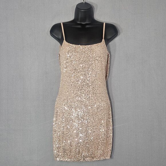 New Privy Casino Dress Glam Mesh Sequin Size Small $89 Back Drape Soft Pink - Picture 1 of 7